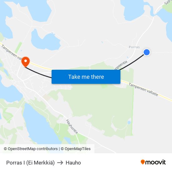 Porras I (Ei Merkkiä) to Hauho map