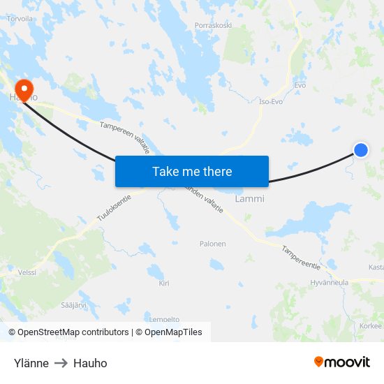 Ylänne to Hauho map
