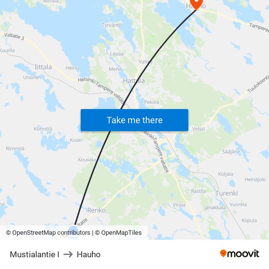 Mustialantie I to Hauho map