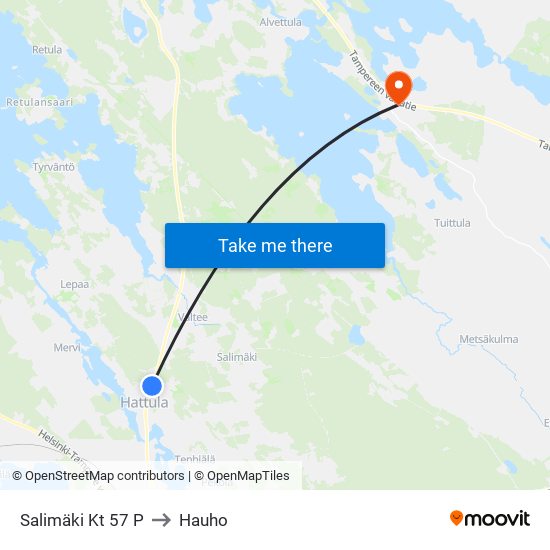 Salimäki Kt 57 P to Hauho map