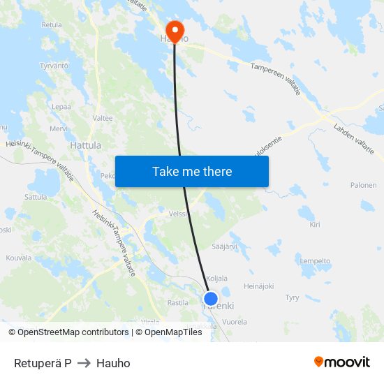 Retuperä P to Hauho map