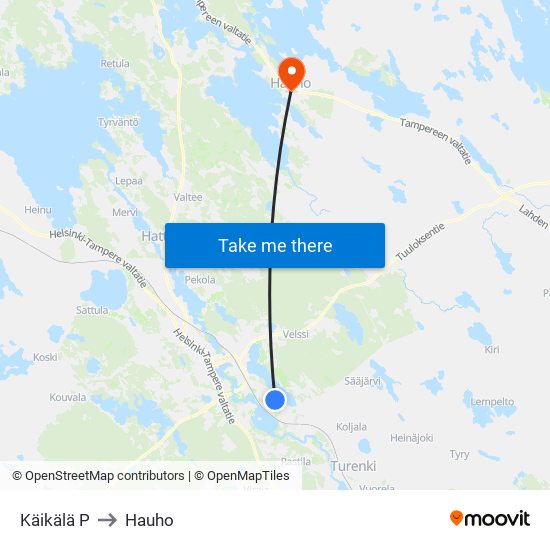 Käikälä P to Hauho map