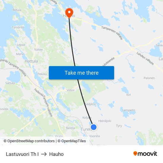 Lastuvuori Th I to Hauho map