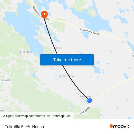 Tulimäki E to Hauho map