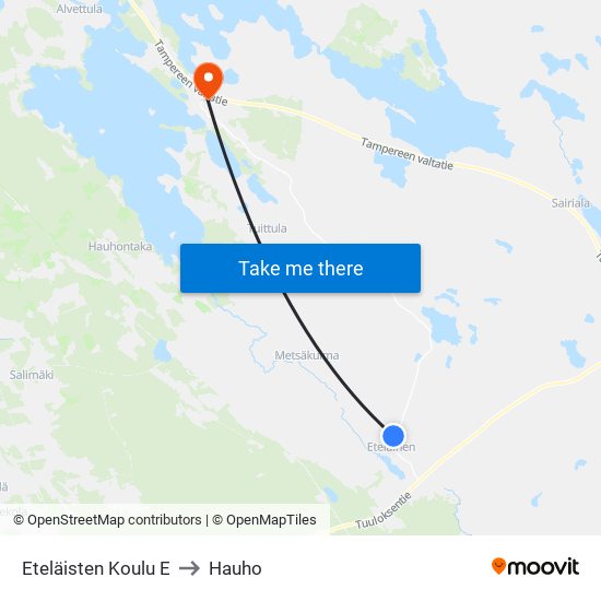 Eteläisten Koulu E to Hauho map