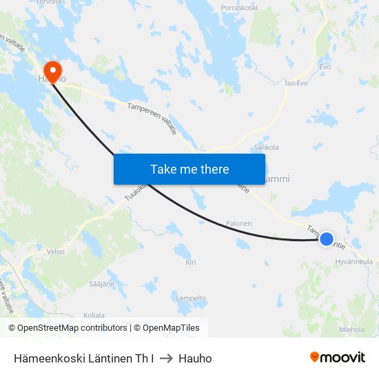 Hämeenkoski Läntinen Th I to Hauho map