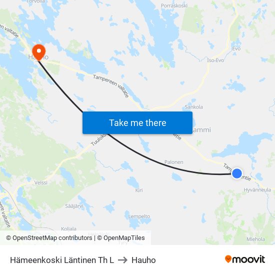 Hämeenkoski Läntinen Th L to Hauho map