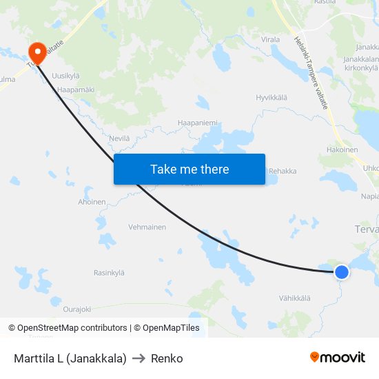 Marttila L (Janakkala) to Renko map