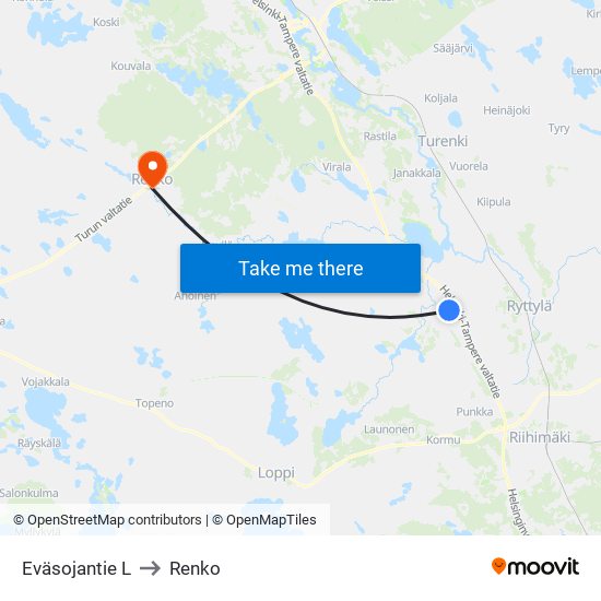 Eväsojantie L to Renko map