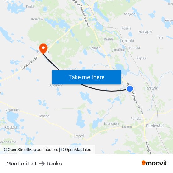 Moottoritie I to Renko map