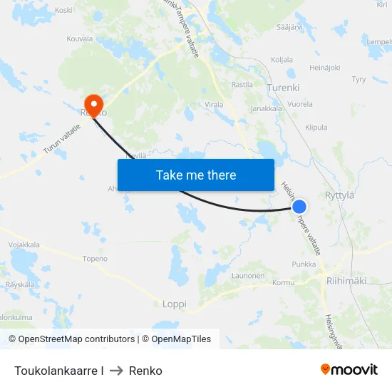 Toukolankaarre I to Renko map