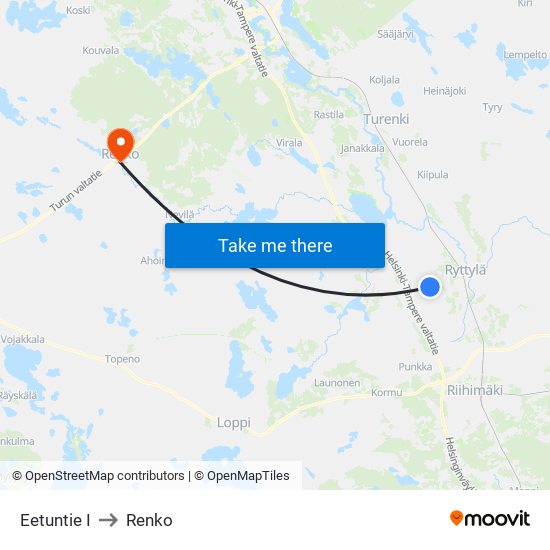 Eetuntie I to Renko map