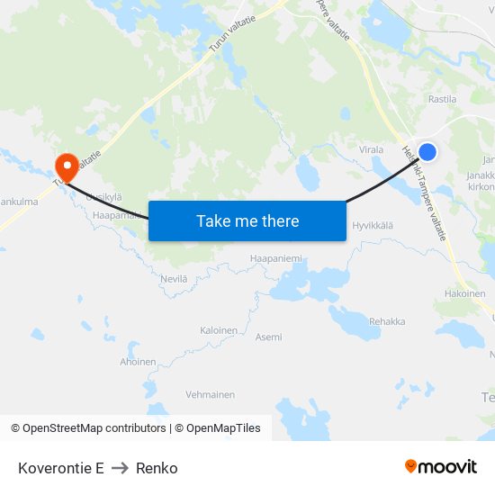 Koverontie E to Renko map