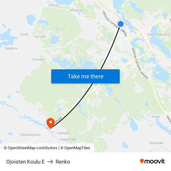 Ojoisten Koulu E to Renko map