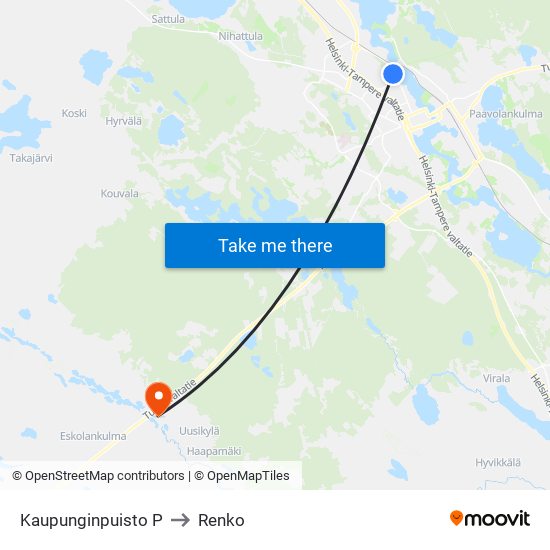 Kaupunginpuisto P to Renko map