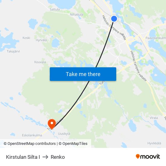 Kirstulan Silta I to Renko map