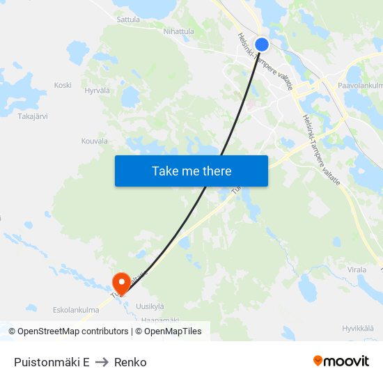 Puistonmäki E to Renko map