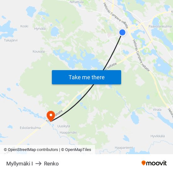 Myllymäki I to Renko map