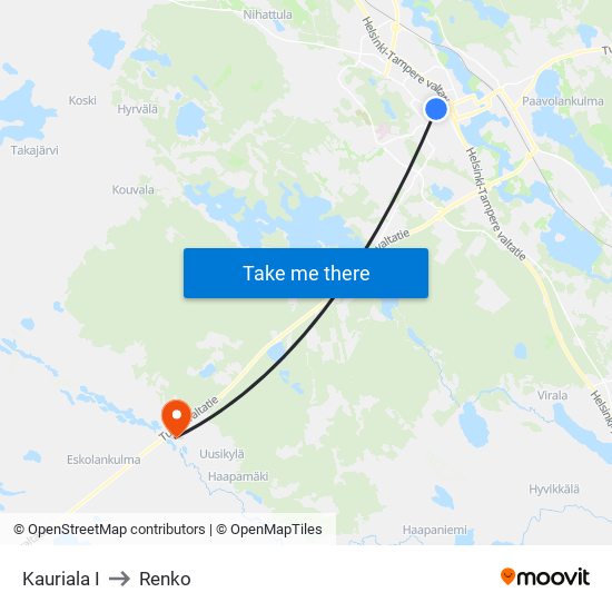 Kauriala I to Renko map
