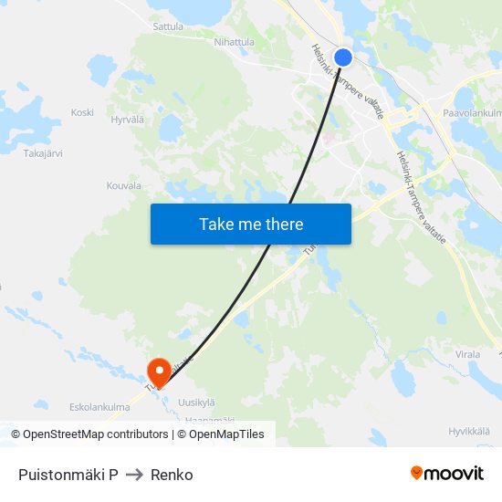 Puistonmäki P to Renko map