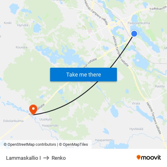 Lammaskallio I to Renko map