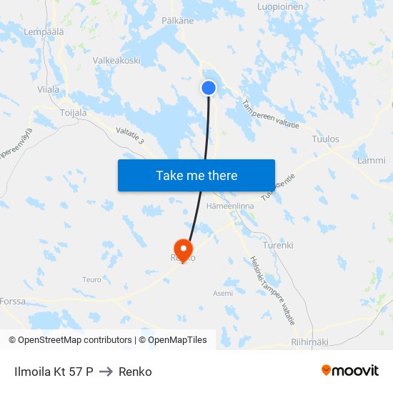 Ilmoila Kt 57 P to Renko map