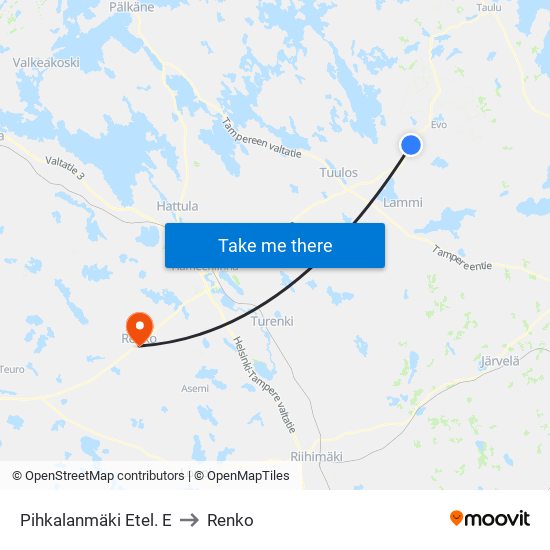 Pihkalanmäki Etel. E to Renko map