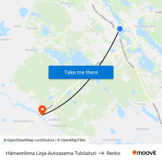 Hämeenlinna Linja-Autoasema  Tulolaituri to Renko map
