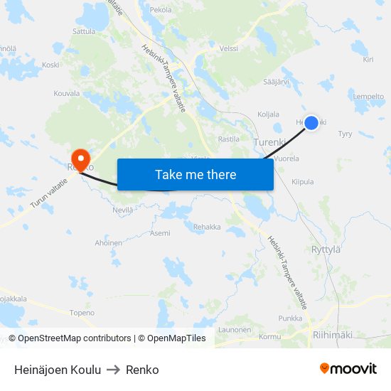 Heinäjoen Koulu to Renko map