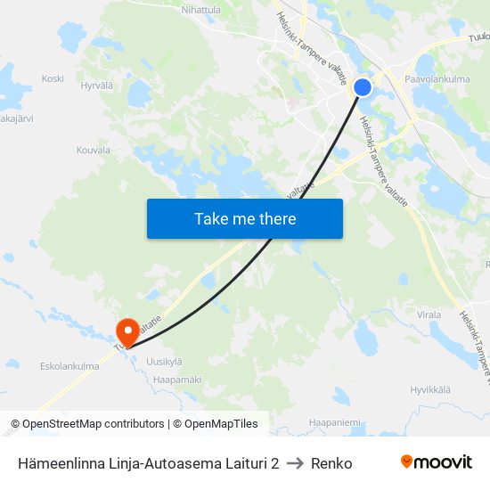 Hämeenlinna Linja-Autoasema  Laituri 2 to Renko map