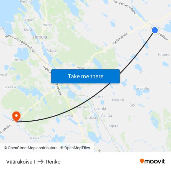 Vääräkoivu I to Renko map