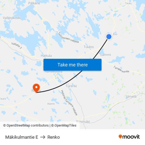 Mäkikulmantie E to Renko map