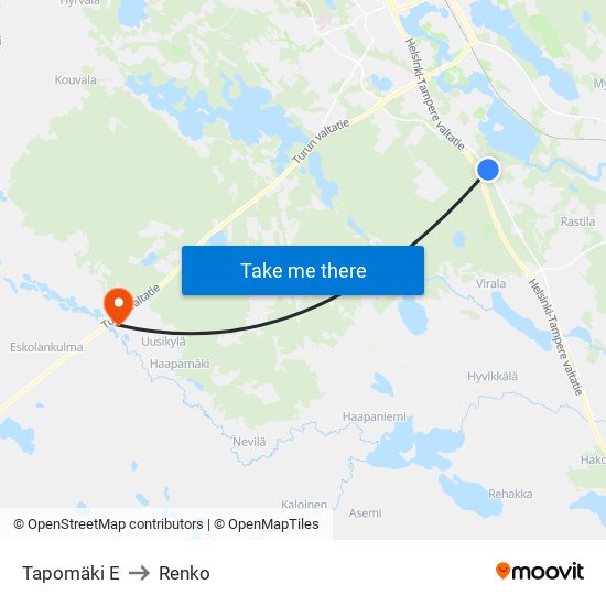 Tapomäki E to Renko map