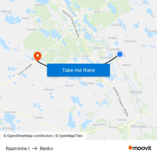 Raamintie I to Renko map