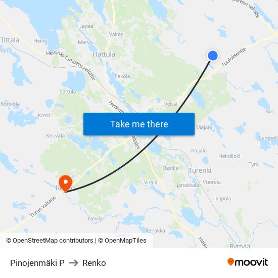 Pinojenmäki P to Renko map
