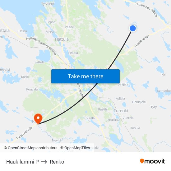 Haukilammi P to Renko map