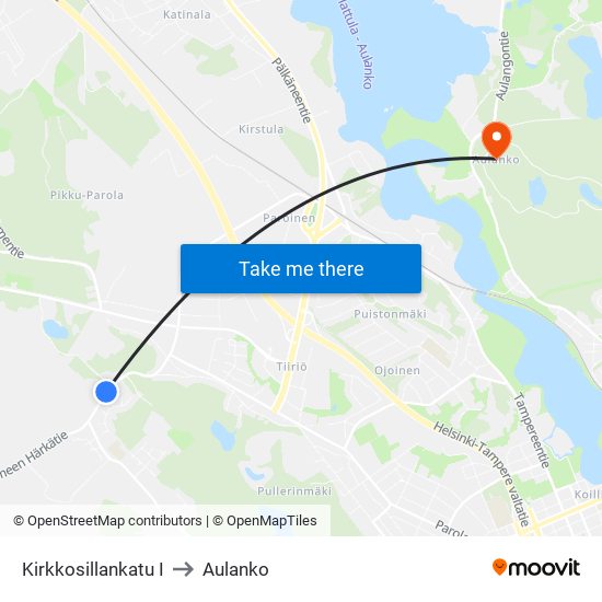 Kirkkosillankatu I to Aulanko map