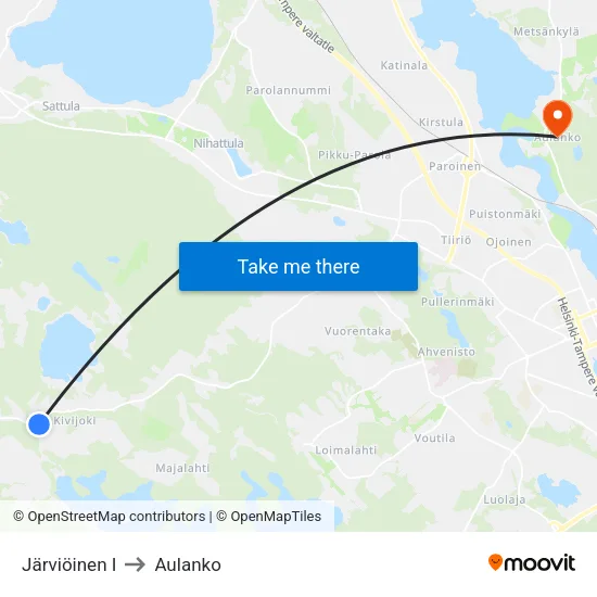 Järviöinen I to Aulanko map
