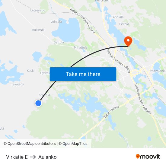 Virkatie E to Aulanko map
