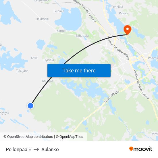 Pellonpää E to Aulanko map