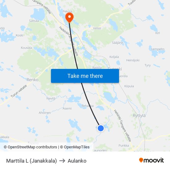 Marttila L (Janakkala) to Aulanko map