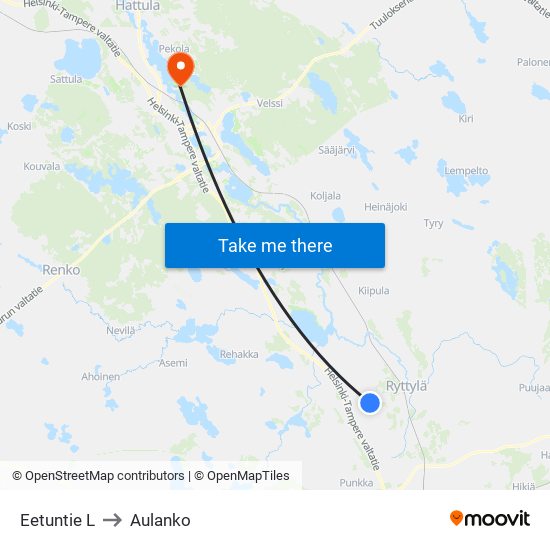 Eetuntie L to Aulanko map