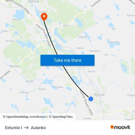 Eetuntie I to Aulanko map