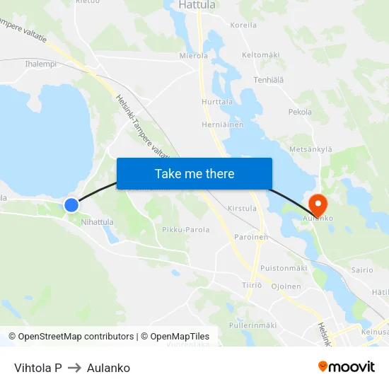 Vihtola P to Aulanko map