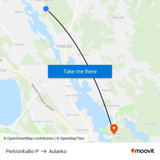 Perkiönkallio P to Aulanko map