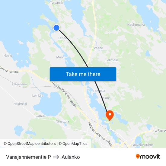 Vanajanniementie P to Aulanko map