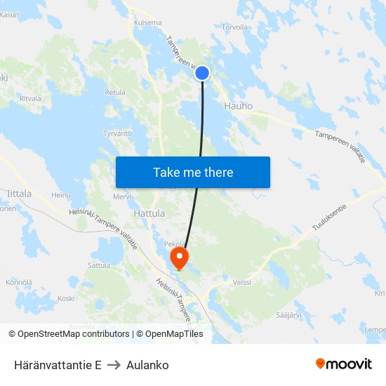 Häränvattantie E to Aulanko map