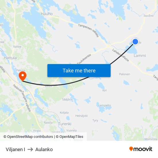 Viljanen I to Aulanko map