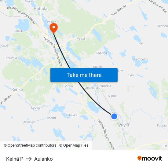 Kelhä P to Aulanko map