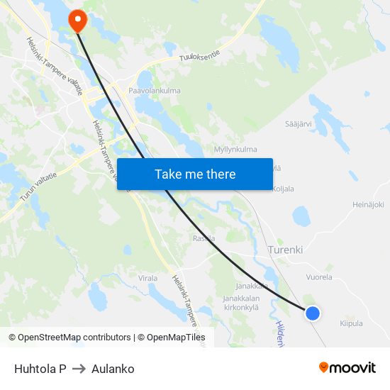 Huhtola P to Aulanko map